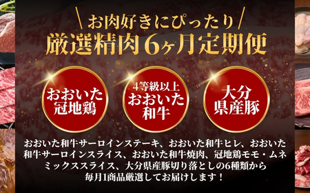 【6ヶ月定期便】大分県のお肉定期便（おおいた和牛・鶏モモ・鶏ムネ・豚肉）全6品