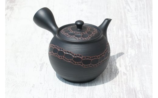 常滑焼　宝龍窯　黒窯変リングカット急須　セラメッシュ（陶製茶こし）| 常滑焼 急須 シンプルデザイン おしゃれ 焼き物 特産品 贈り物 プレゼント とこ販 茶器 和食器 陶器 陶磁器 ティーポット キッチン用品 キッチン雑貨 日本製 食器 紅茶 日本茶 愛知県 常滑市