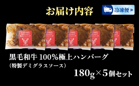 【 国産 黒毛和牛 】 ハンバーグ 100% 180g × 5個 900g 小分け 真空パック 冷凍 まるた屋 下関 山口 肉特集 HW002  ( ハンバーグ 和牛ハンバーグ 黒毛和牛ハンバーグ 湯