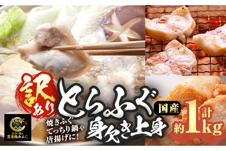 ＜訳あり・業務用＞とらふぐ 身欠き上身 (計約1kg) 極みフグ 冷凍 ふぐ ふぐ鍋 焼ふぐ 唐揚げ てっちり鍋 お取り寄せ 鮮魚 養殖 国産 大分県 佐伯市【DK16】【(有)エイコー水産】