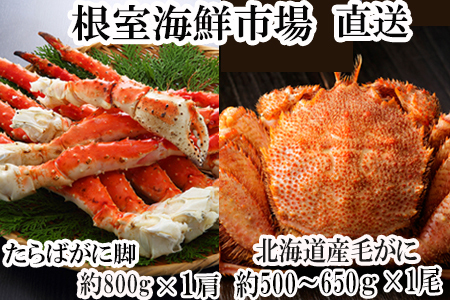 根室海鮮市場＜直送＞ボイルたらばがに脚800g×1肩、ボイル毛がに約500～650g×1尾 C-28044