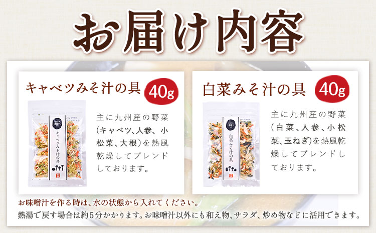 国産 乾燥野菜 みそ汁 2種セット キャベツ 1袋 白菜 1袋 合計 2袋 吉良食品 《30日以内に出荷予定(土日祝除く)》 熊本県 大津町 野菜 乾燥野菜 味噌汁 みそ汁 時短 簡単 便利---so