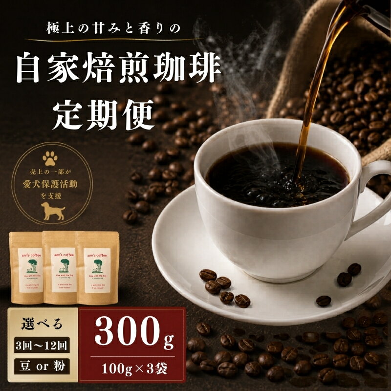 【ふるさと納税】 定期便 自家焙煎 珈琲豆 300g/回 3か月 ~ 12か月 ( コーヒー コーヒー豆 コーヒー粉 コーヒー定期便 定期 3回 6回 12回 小分け 珈琲 豆 粉 中煎り 水出し ドリップ ブレンド 保護犬 アウトドア キャンプ ギフト 贈答 贈り物 日用品 京都府 京都 京丹波町 )