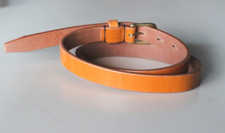 【minca】細幅20mmベルト/34インチ  栃木レザーの希少な「ハーネスレザー」使用の贅沢な1枚革のレザーベルト/キャメル/HL-B04/CAMEL