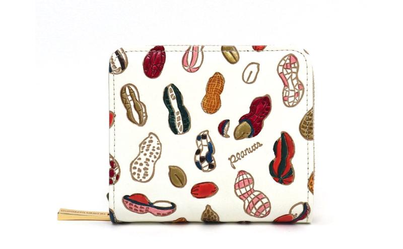 【文庫屋大関】二つ折りファスナーミニ財布 ピーナッツ【皮革工芸品】財布 二つ折り 小物 お札 カード 小銭 コンパクト 牛革 手作り 日本製 墨田区 東京都