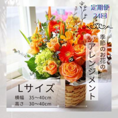 ふるさと納税 筑西市 【2週間毎定期便】季節のお花のアレンジメントLサイズ〜届いてそのまま飾れるフラワーアレンジ全24回