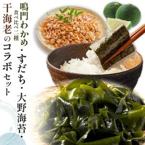 鳴門わかめ 食べ比べ 糸わかめ 53g×2 生わかめ145g×2 すだち 8個 大野海苔 10本 干海老 75g×5 セット 海苔 のり