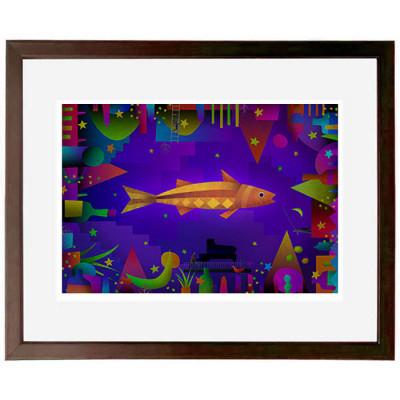 ふるさと納税 綾部市 ＼京都・綾部の癒やし系作家/【絵画】　魚と夜　　額装サイズ526mmx412mm