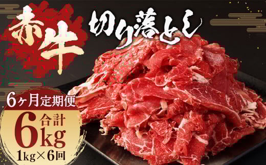 【6ヶ月 定期便】赤牛 切り落とし 1kg（500g × 2パック） 合計 6kg あか牛 熊本県産 牛肉 牛 国産 熊本 肉 国産牛