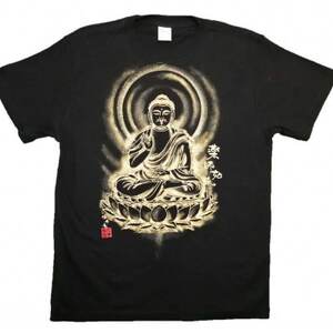 手描きTシャツ 仏画 薬師如来 黒 (半袖 Lサイズ)【1615670】