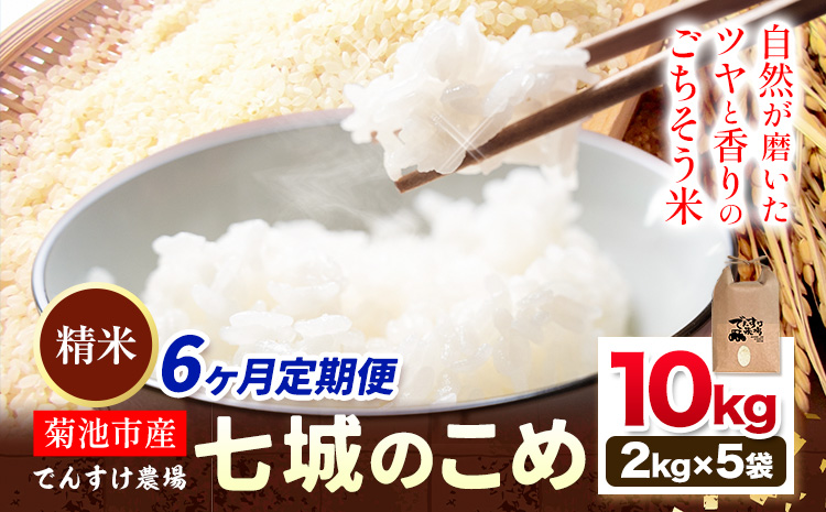【6ヶ月定期便】令和7年産 精米 七城のこめ 10kg《お申込み翌月から出荷》熊本県 菊池市 米 白米 ヒノヒカリ でんすけ農場---309-4019---