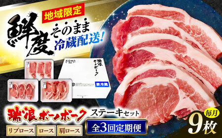 【3回定期便】 ※冷蔵配送/地域限定※ 岐阜県産 豚 瑞浪ボーノポーク ステーキ 1kg 食べ比べセット (リブロース・ロース・肩ロース) 瑞浪市 / きなぁた瑞浪[AZCI059]
