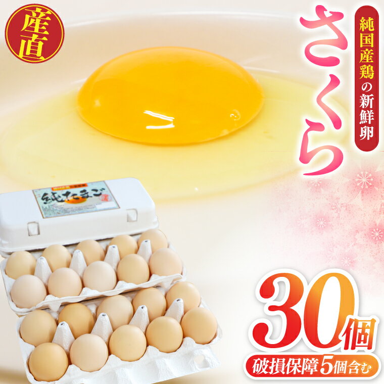 【ふるさと納税】 たまご 卵 玉子 鶏卵 純国産鶏【さくら】純たまご 30個入り 破損保証5個含む 採れたて 新鮮 卵 農地直送 (AJ027)