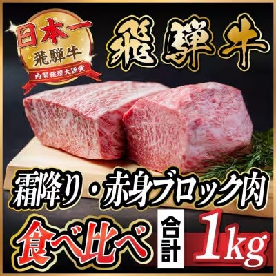 飛騨牛 霜降り・赤身ブロック肉食べ比べ 約1kg(各約500g)【冷蔵便】(タレ付)  飛騨牛肉【配送不可地域：離島】【1626320】