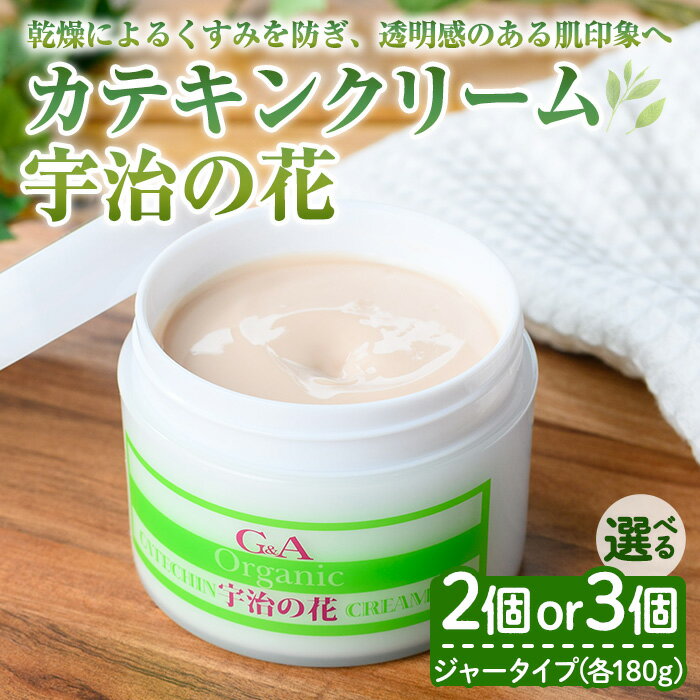 【ふるさと納税】カテキンクリーム宇治の花(ジャータイプ・2個/3個) 保湿 クリーム 美白 宇治茶エキス 緑茶成分 スキンケア フェイスクリーム ボディクリーム 低刺激 敏感肌 自然派コスメ 化粧品 【uj-CC008】【株式会社ジーアンドエー】