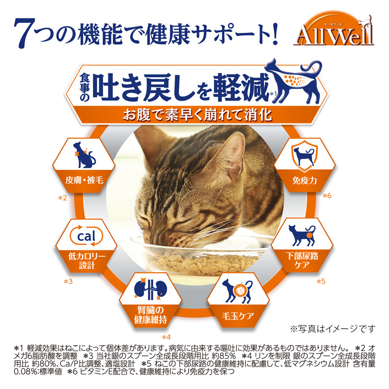 AllWell 早食いが気になる猫用 フィッシュ味 挽き小魚とささみフリーズドライパウダー入り 1.5kg×2袋 ペットフード キャットフード 猫のごはん 猫用フード 猫 ペット ドライ ユニ・チャー