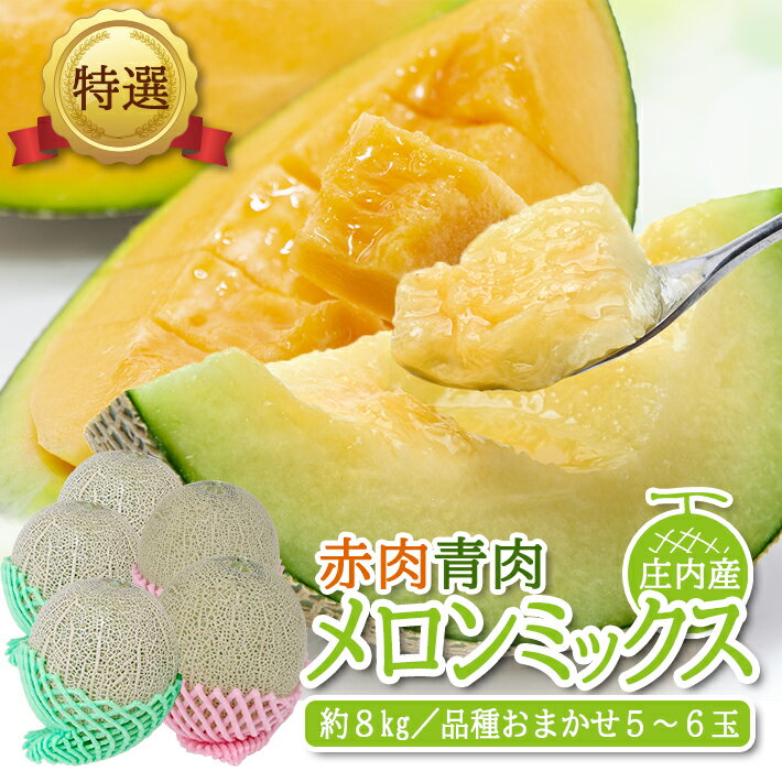 【ふるさと納税】特選 赤肉・青肉メロン 約8kg（5～6玉入） 品種おまかせ ミックス つるなし 山形県庄内産 7月上旬〜7月下旬頃お届け ※着日指定不可 セット 東北 山形県 酒田市 庄内 夏