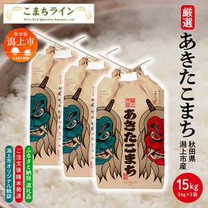 【選べる精米方法：無洗米】 あきたこまち なまはげ 米袋 15kg(5kg×3) 無洗米 米 一等米 ギフト パッケージ デザイン 限定デザイン 紙袋 リメイク 工作 お面 こども 秋田のお土産 こめ コメ 秋田 潟上市【こまちライン】