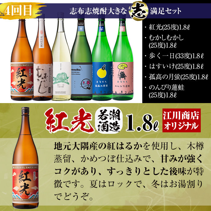 【定期便・全4回】 志布志焼酎「大きな志」飲み比べ定期便 1.8L×計18本 t0157-001