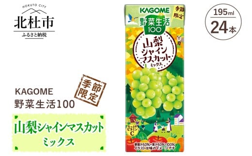 カゴメ 野菜生活100 山梨シャインマスカットミックス 195ml 紙パック 24本入   野菜ジュース 果実 mix 季節限定 砂糖不使用 ビタミンC 健康志向 KAGOME 飲料 山梨県 北杜市