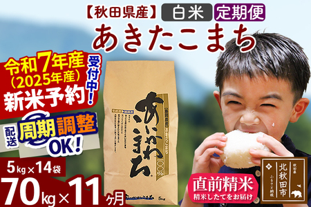 ※令和7年産 新米※《定期便11ヶ月》秋田県産 あきたこまち 70kg【白米】(5kg小分け袋) 2025年産 お届け時期選べる お届け周期調整可能 隔月に調整OK お米 藤岡農産