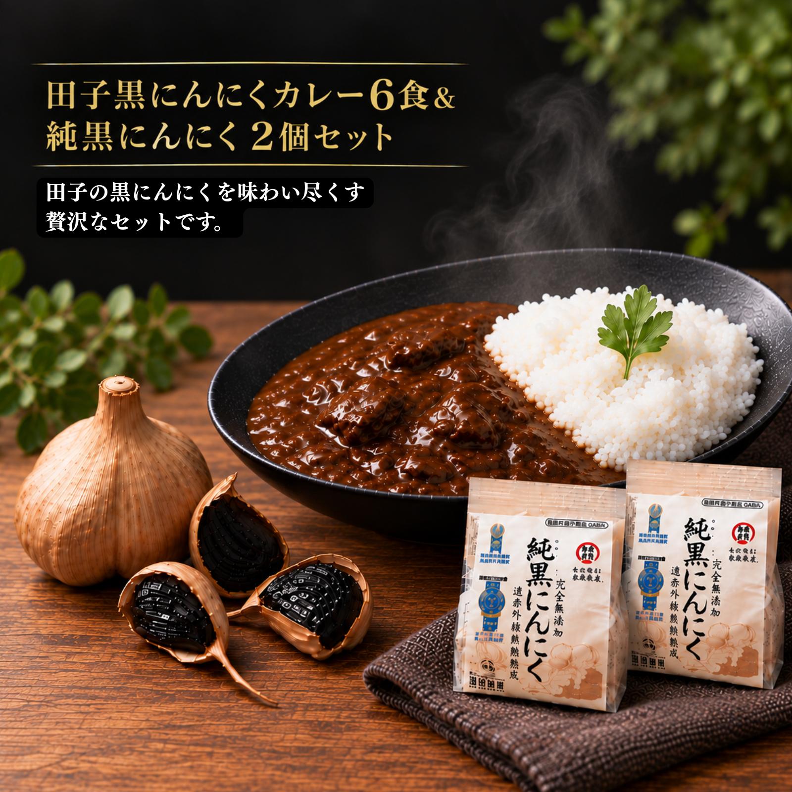田子黒にんにくカレー6食入　純黒にんにく2個セット