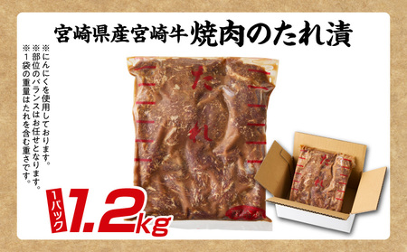 宮崎牛焼肉のたれ漬け!!大容量パック1.2kg!!_AC-N503_(都城市) 宮崎牛 モモ・バラ 焼肉のたれ 味噌と醤油 1.2kg 大容量パック 甘辛い たれ漬け