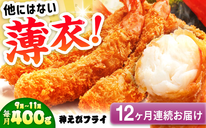 【全12回定期便】水産高校賞受賞！無頭「神えびフライ」9尾～11尾 400g 吉野ヶ里町/EBI研究所 [FDE013]