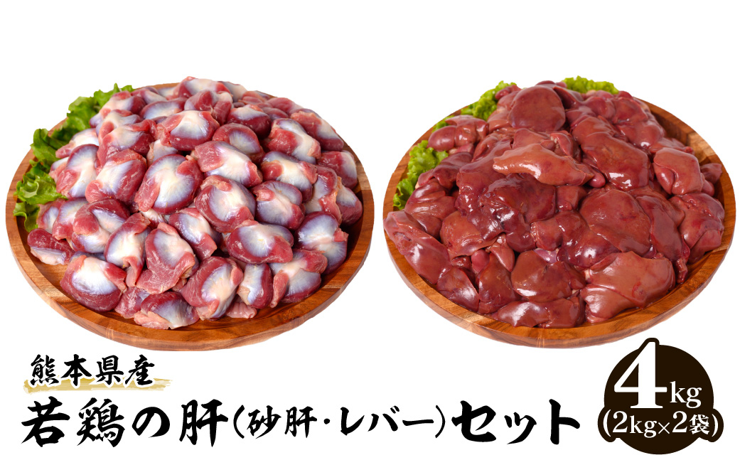 
                  令和8年熊本地震復興支援 熊本県産 若鶏の肝 (砂肝･レバー) セット 2kg×2袋 合計4kg 詰め合わせ 冷凍
                