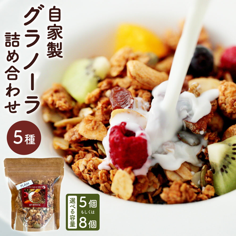 【ふるさと納税】自家製 グラノーラ 5種 詰め合わせ 5個 もしくは 8個 1袋あたり100g プレーン 菊川茶 コーヒー スパイス チョコレート シリアル オートミール ナッツ ドライフルーツ 深蒸し茶 朝食 おやつ 手作り 手づくり 食べ比べ セット お取り寄せ 静岡県 菊川市