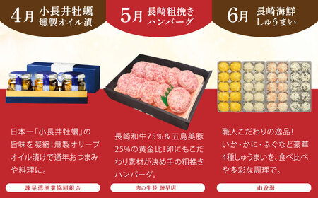 【12回定期便】バラエティ定期便 諫早市セレクト / ステーキ 菓子 いちご 牡蠣 ハンバーグ しゅうまい うなぎ ケーキ シャインマスカット 米 豚肉 かまぼこ / 諫早市[AHDC040]