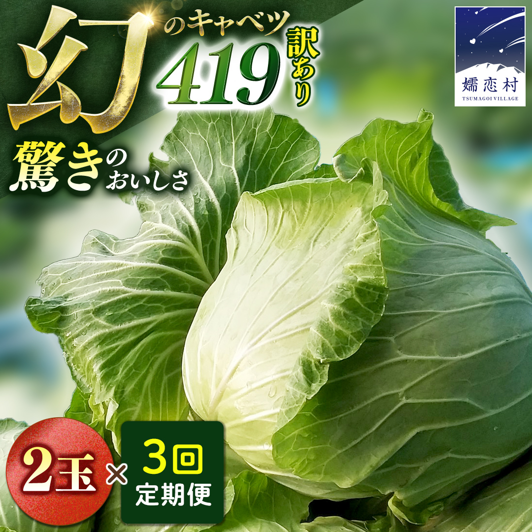 【7月中旬発送開始】訳あり 《 3か月 定期便 》まぼろしの419キャベツ 2玉 3カ月 きゃべつ 嬬恋村産キャベツ 羽生田売店 幻のキャベツ419 産地直送 期間限定 先行予約 人気 朝採り 通販 お取り寄せ 関東 群馬 出荷時期限定 先行予約 [AL015tu]