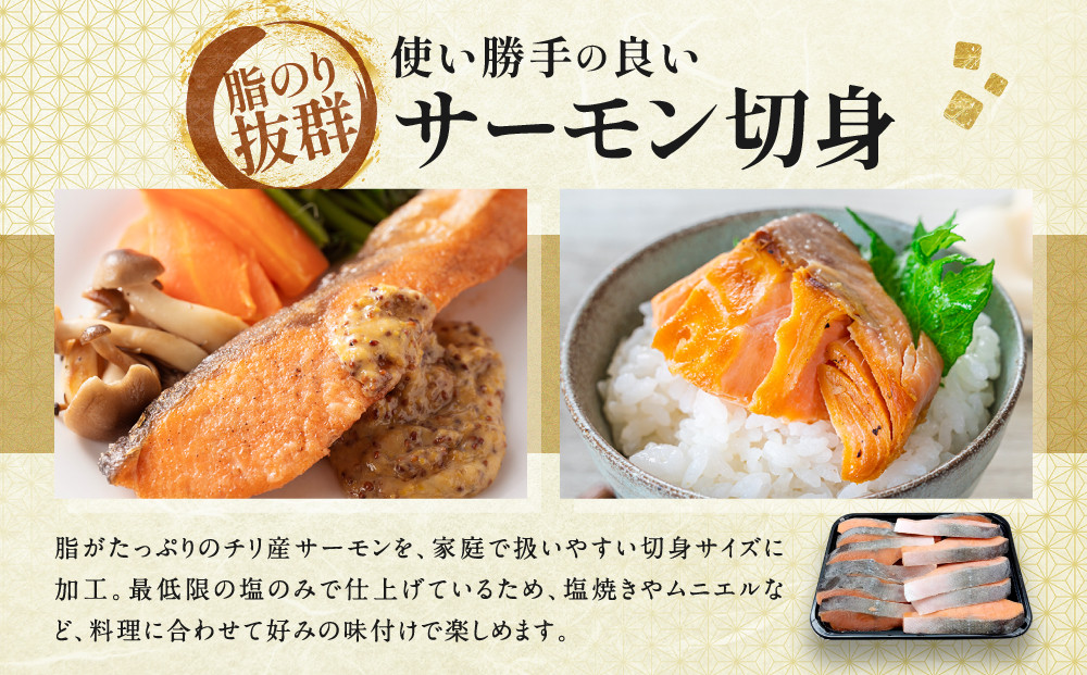 【丸友水産】訳あり 不揃いサーモン切身 1kg 約20切入り｜京都 サーモン チリ産［ 京都 不揃いサーモンの切身 京都中央卸売市場 チリ産サーモン 切身 人気 おすすめ 塩焼き ムニエル おいしい 
