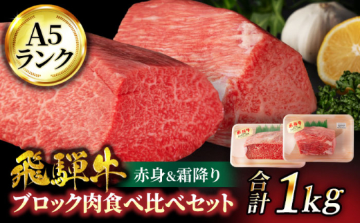 
＜A5ランク＞飛騨牛ブロック肉食べ比べセット（赤身＆霜降り）計1kg【有限会社マルゴー】 [MBE051]
