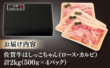 【いろいろな部位を楽しめて、食べごたえ抜群！】佐賀牛 はしっこちゃん ＜ロース カルビ＞ 計2.0kg（500g×4パック）【がばいフーズ】[HCS076]