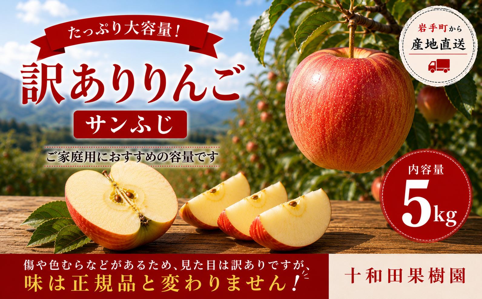 
                  【先行予約】【訳あり】岩手町産サンふじ約5kg 令和8年産 訳アリ 家庭用 規格外 不揃い りんご リンゴ サンふじ 5kg フルーツ 果物 くだもの アップル 甘み 酸味 ジューシー 直送 岩手産 岩手町産 岩手県 岩手町 十和田果樹園
                