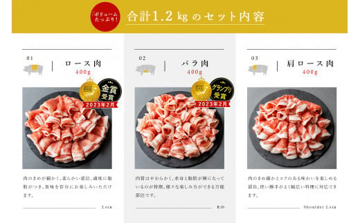 和豚もちぶたしゃぶしゃぶセット 合計1.2kg（ロース バラ 肩ロース）ふるさと納税 【小分け 豚肉 ポーク 豚しゃぶ しゃぶしゃぶ肉 冷凍 和豚もちぶた こだわりの豚肉 おいしい豚 贈り物 贈答品 