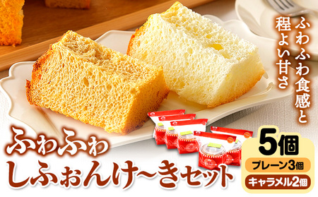 スイーツ デザート 洋菓子 ケーキ シフォンケーキ プレーン キャラメル ギフト 十勝 ふわふわ「しふぉんけ～き」2種セット プレーン3個 キャラメル2個 計5個《60日以内に出荷予定(土日祝除く)》北海道 本別町 有限会社松月堂 送料無料