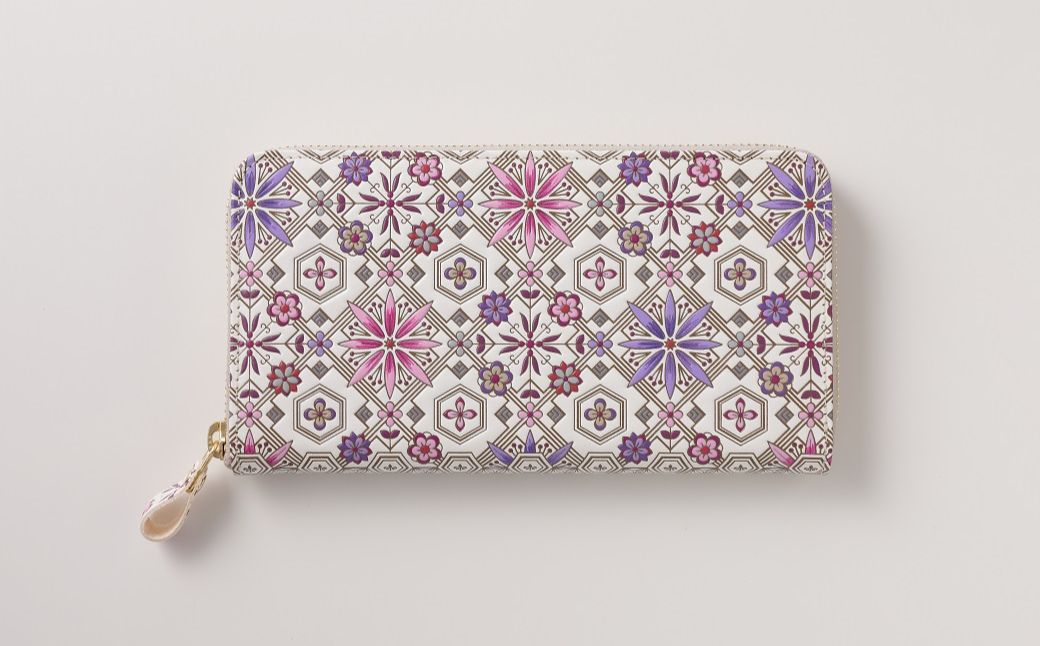 【浅草文庫】ラウンド長財布 花菱柄(カラー：ワイン)