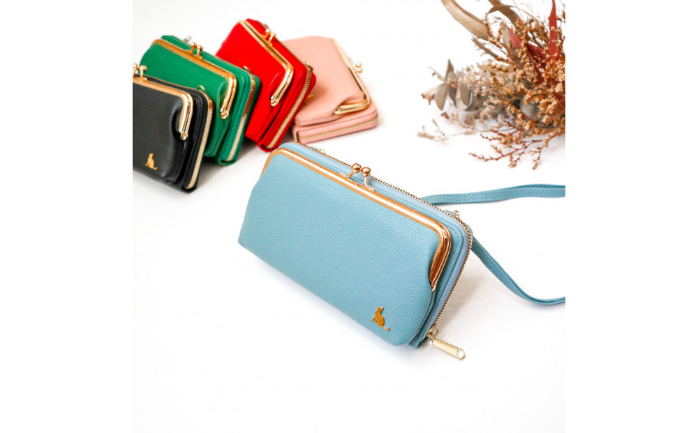 【ライトブルー】スマホショルダー お財布ショルダー がま口 がま口財布 スマホポーチ スマホポシェット