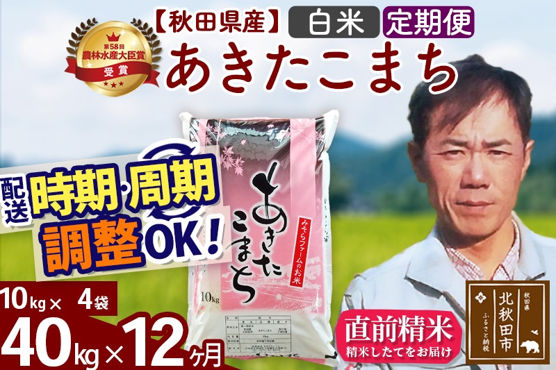 ※令和7年産 新米※《定期便12ヶ月》秋田県産 あきたこまち 40kg【白米】(10kg袋) 2025年産 お届け時期選べる お届け周期調整可能 隔月に調整OK お米 みそらファーム|msrf-11112