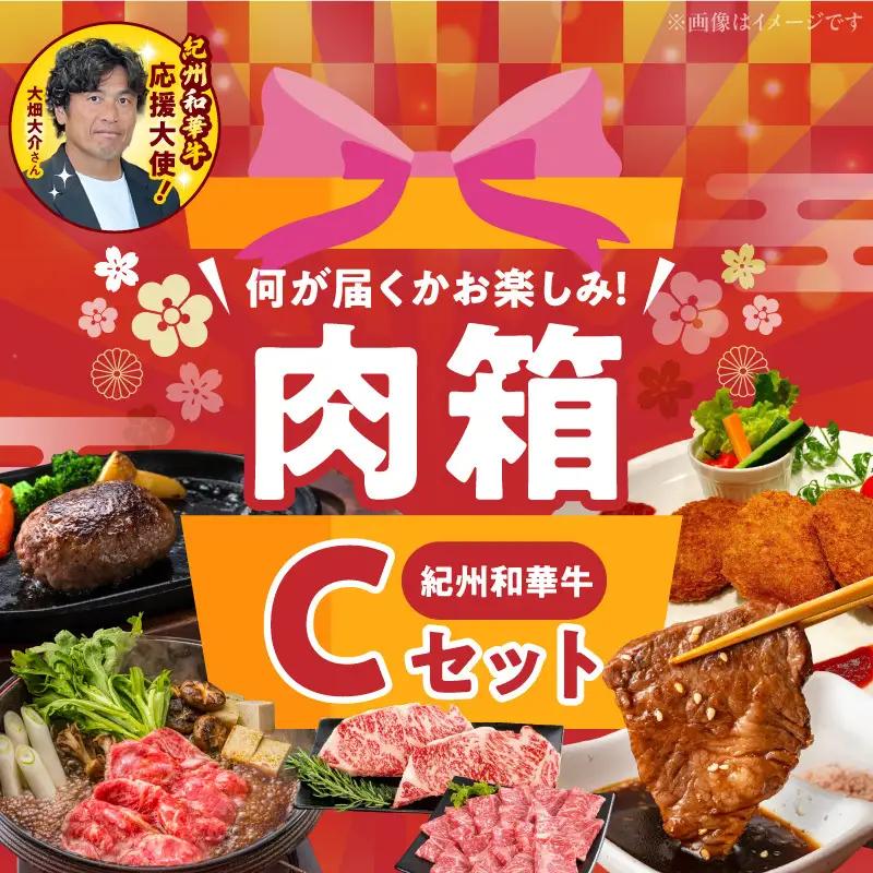 お楽しみ肉箱 Cセット お試し ドキドキ 黒毛和牛 ハンバーグ ステーキ ロース ヒレ 焼肉 すき焼き しゃぶしゃぶ 盛り合わせ コロッケ ローストビーフ 食品 和歌山県 湯浅町 送料無料 _BN6137