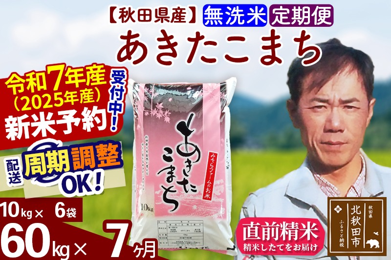 ※令和7年産 新米予約※《定期便7ヶ月》秋田県産 あきたこまち 60kg【無洗米】(10kg袋) 2025年産 お届け周期調整可能 隔月に調整OK お米 みそらファーム|msrf-31307