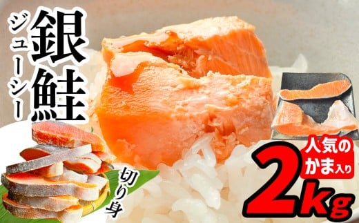 訳あり 鮭 銀鮭 切り身 2kg 一尾まるごと 希少な 鮭かま 入り 冷凍 甘塩 ｜ 不揃い 簡易包装 さけ サケ しゃけ シャケ サーモン 魚 ハラス 焼き魚 おかず 弁当 カロリー ホイル焼き レシピ 朝食 一位 保存 人気 宮城県 塩竈市 塩釜 マルサン松並商店 sa00004-2
