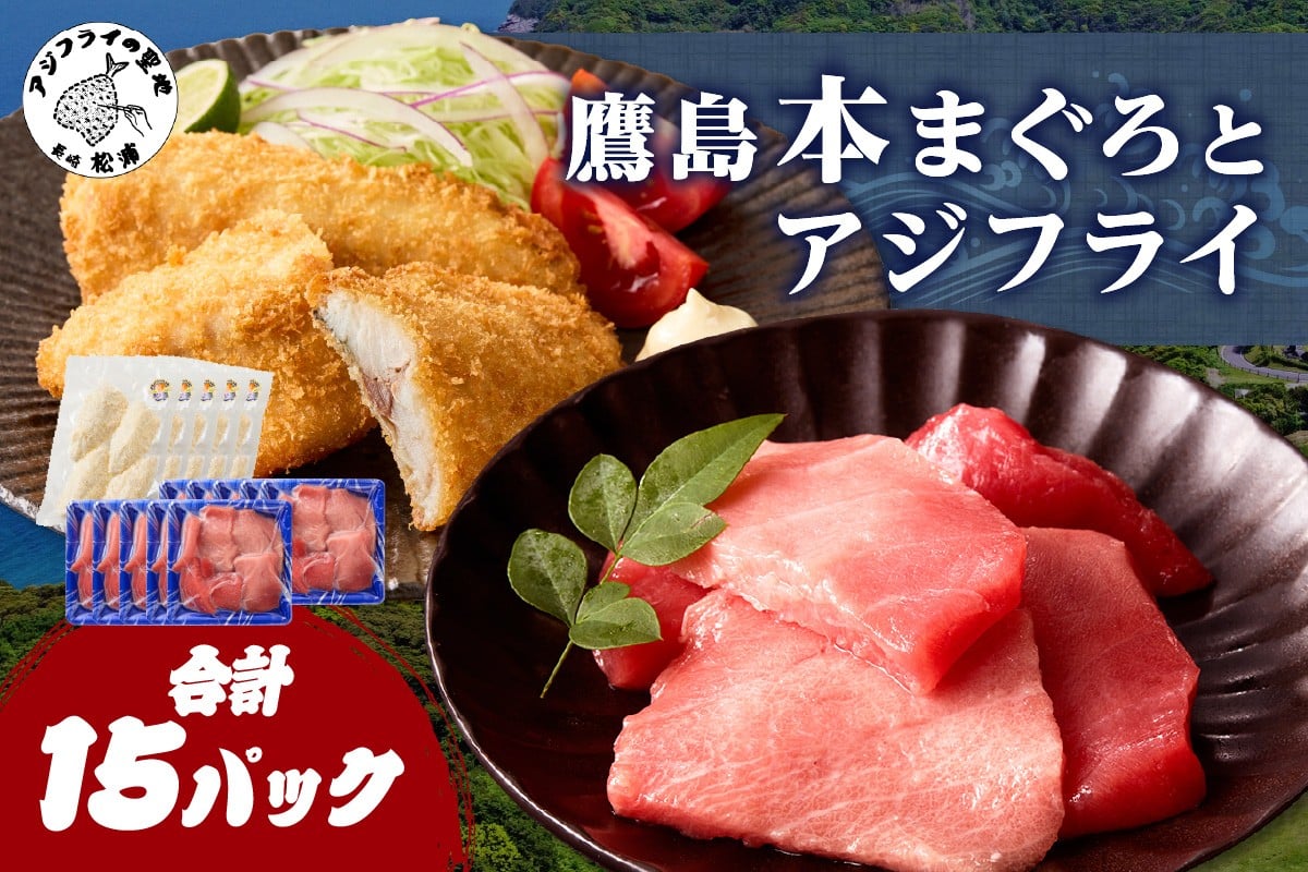 
            鷹島産本まぐろ 食べきりサイズ(80g×10p)とアジフライのセット(4枚×5p) ( 本まぐろ マグロ 鷹島産本まぐろ アジフライ あじ フィレタイプ ) 【D4-020】
          