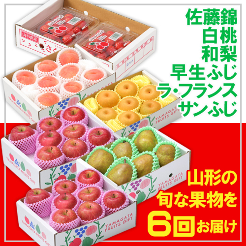 【定期便6回】☆フルーツ王国山形☆佐藤錦・白桃・和梨・早生ふじ・ラフ・りんご 【令和8年産先行予約】FS25-667
