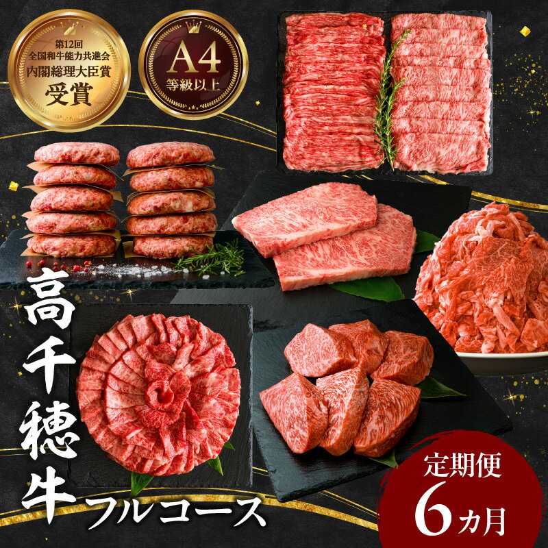 【ふるさと納税】 宮崎県産 黒毛和牛 A4等級以上 高千穂牛 フルコース (6ヶ月定期便) 牛肉 肉 お肉 精肉 定期便 サーロイン 焼肉 ロース カルビ こま肉 モモ ハンバーグ しゃぶしゃぶ すき焼き すきしゃぶ 薄切り スライス 国産 セット 詰め合わせ 宮崎県 高千穂町 送料無料