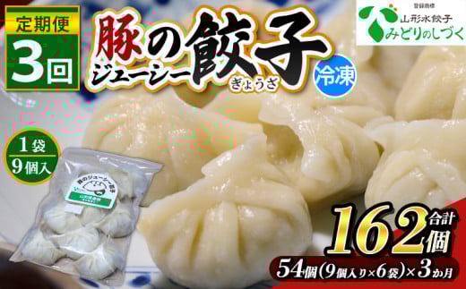 【定期便3回】豚のジューシー餃子 9個入り×6袋(54個)×3ヶ月(計162個) FY25-011