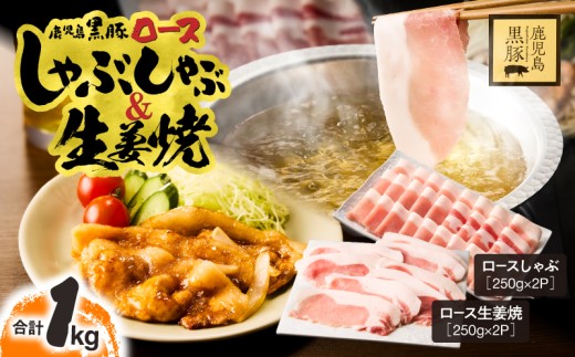 鹿児島県産 黒豚ロースしゃぶしゃぶ 500g、ロース生姜焼 500gセット　KN054-018