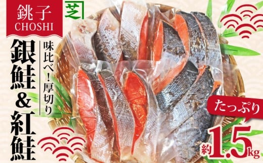 鮭 味くらべ！ 定塩鮭 厚切り 紅鮭 と 銀鮭 のセット 合計約 1.5kg 食べ比べ 冷凍 厚切り 紅鮭 銀鮭 鮭 天然紅鮭 塩銀鮭 塩鮭 さけ シャケ 切身 切り身 鮭切身 塩さけ 海の幸 魚貝 魚介 海鮮 水産 お取り寄せ グルメ 贈り物 贈答 贈物 ギフト お歳暮 プレゼント 人気 おかず つまみ 酒 肴 国内加工 小分け ふるさと納税 ふるさと納税鮭 送料無料 千葉県 銚子市 シバショウ
